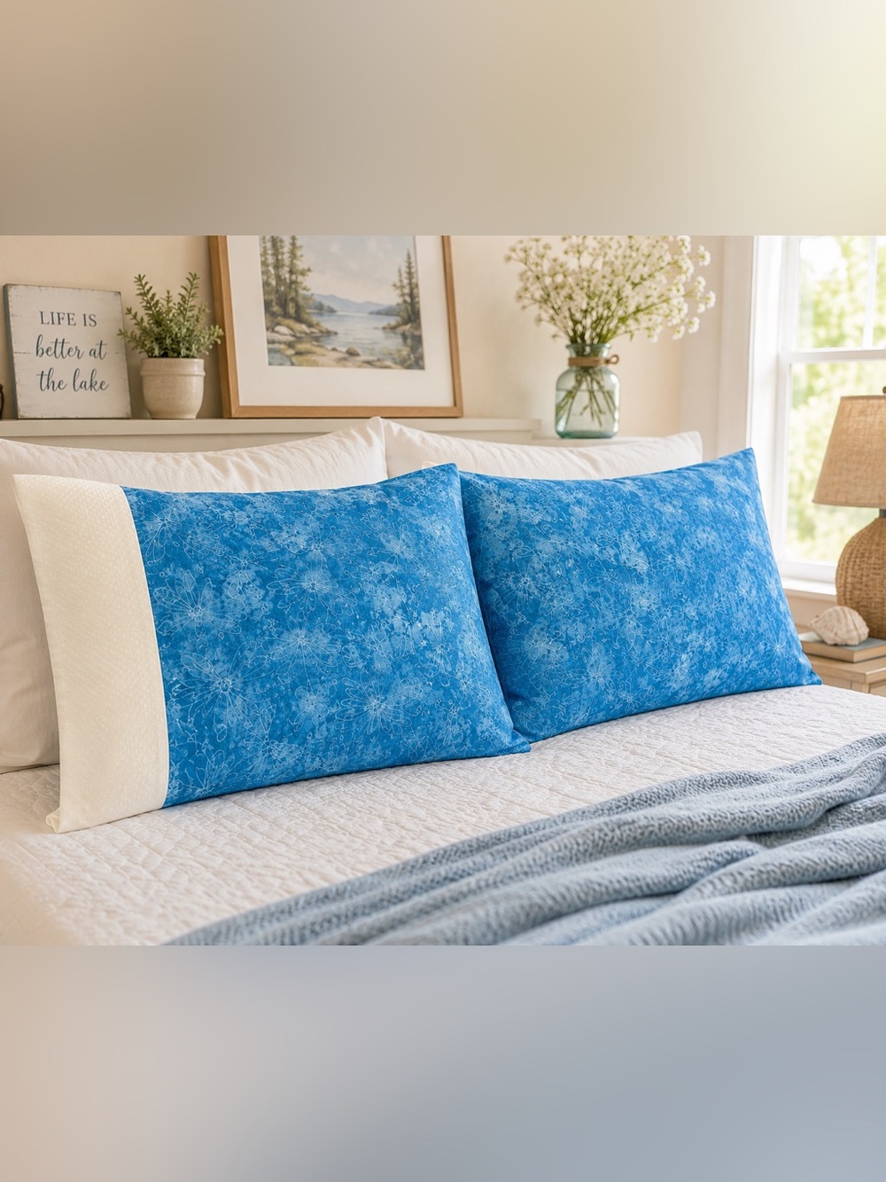Handmade Queen Size Pillowcase Set | Blue Dragonfly Cotton Pillowcases